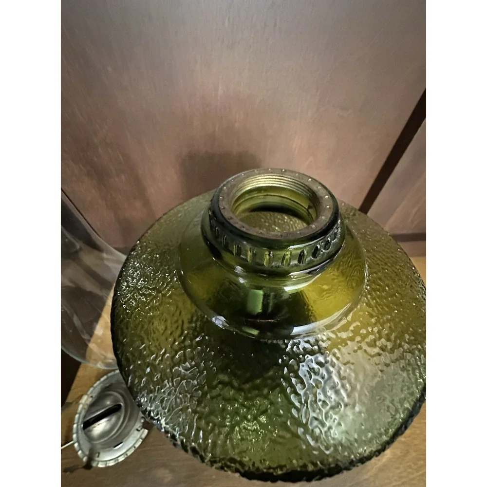 Vintage Green Glass Kerosene Oil Lamp & Chimney 18